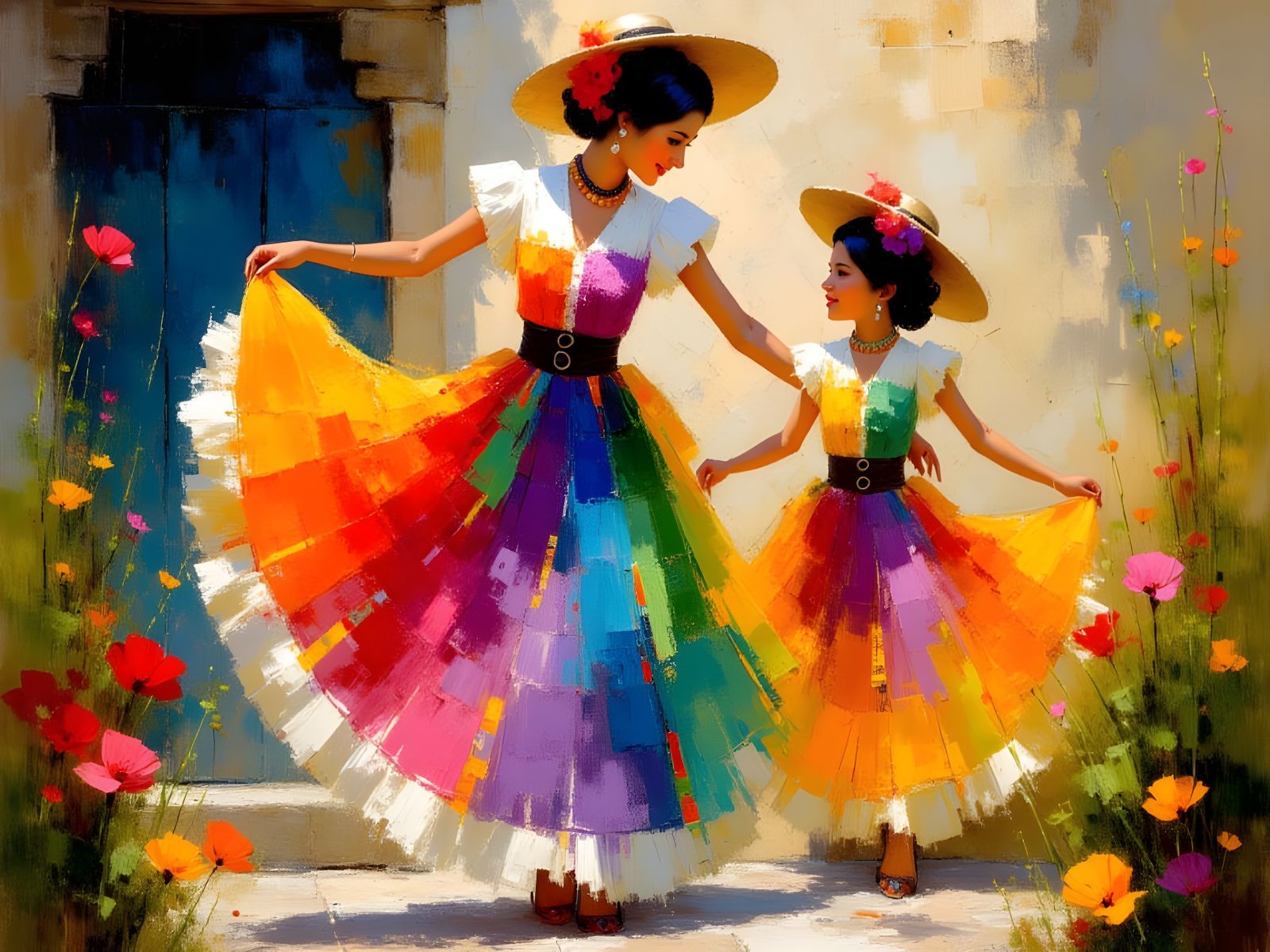 Mexican Folk Dancers in Garden, Rivera Style