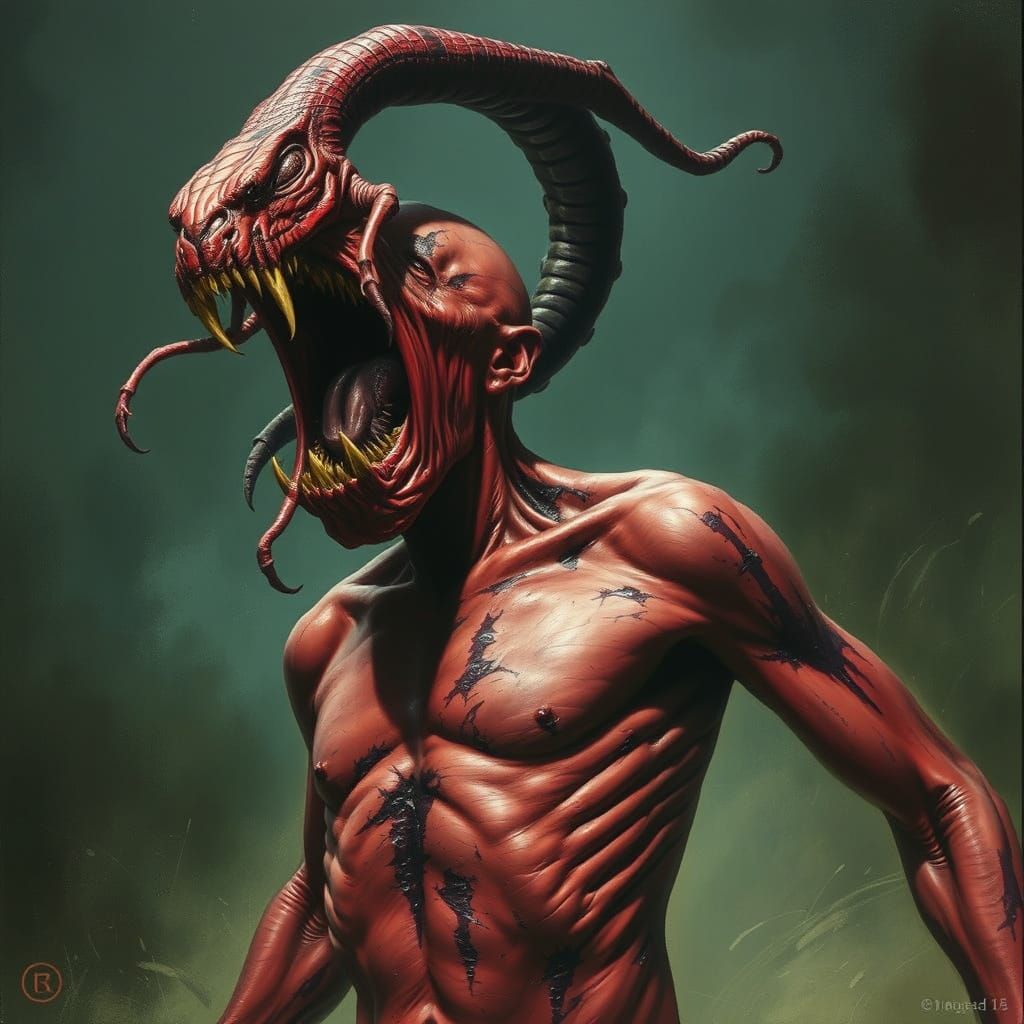 Serpent Man Screaming in Biomechanical Horror