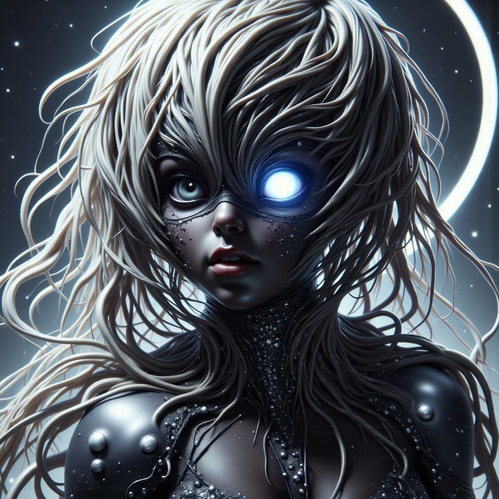 Alluring Metallic Figure in Electric Lighting