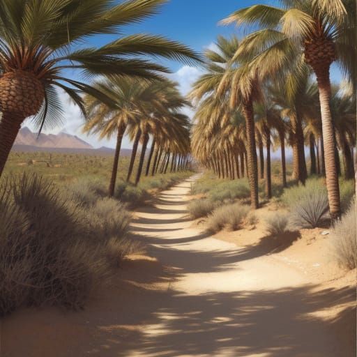 A long and winding hiking trail, windswept, with the sun out...