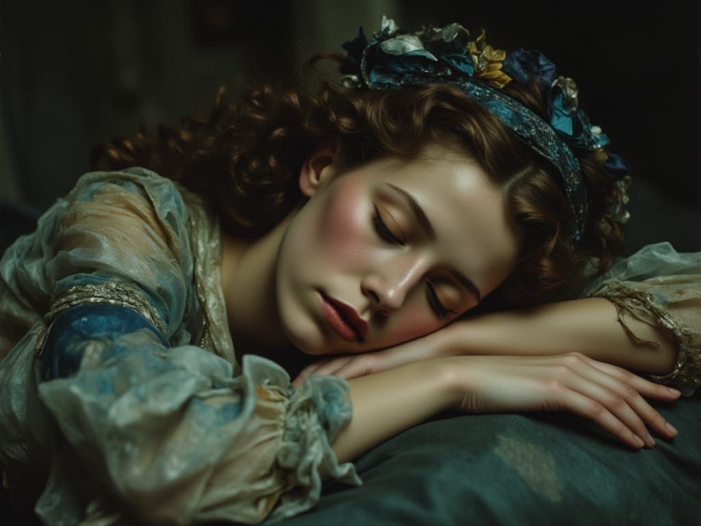 Woman Resting in Peaceful Slumber, Hyperdetailed Concept Art