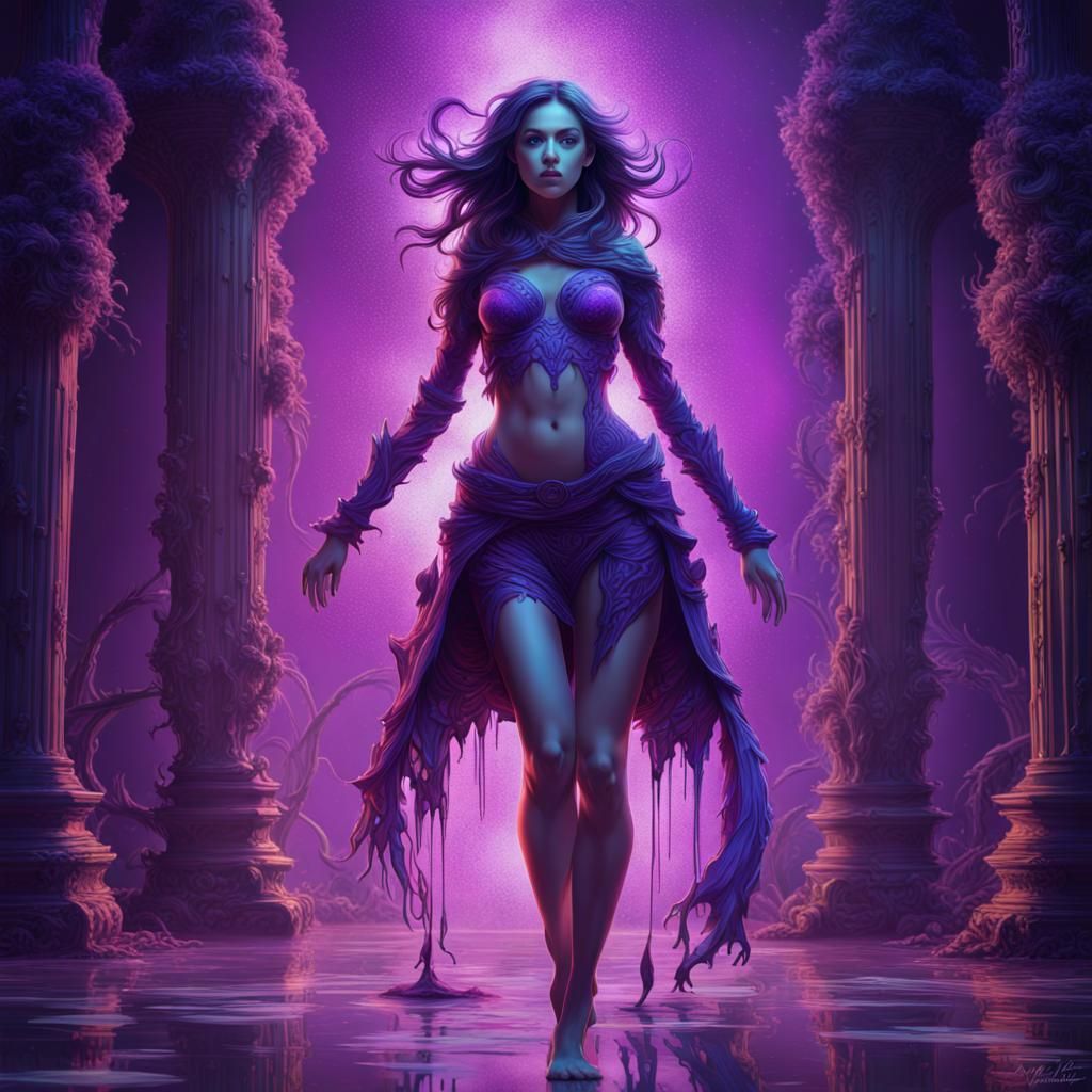 Purple Lady: Detailed Digital Art in Neon Abstraction