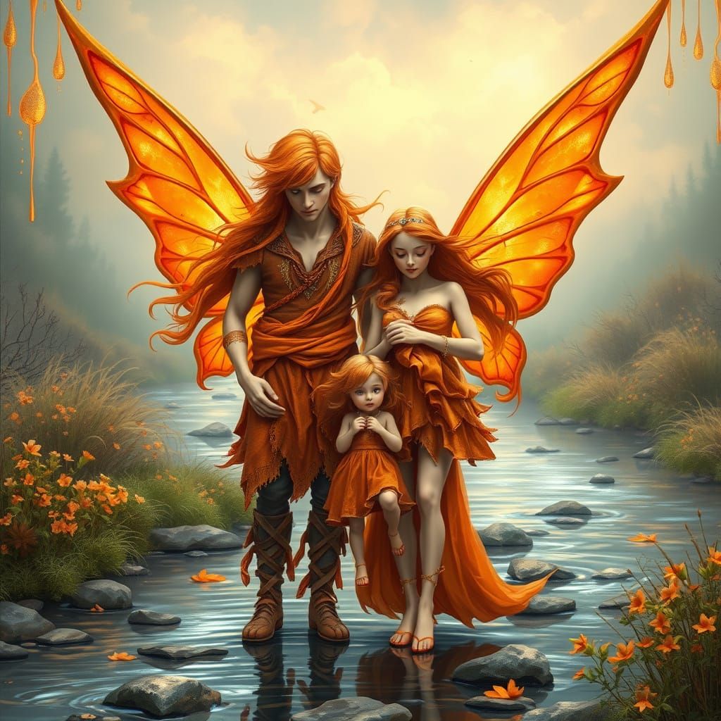 Ethereal Fairy Family with Metal Wings in Fantasy Art