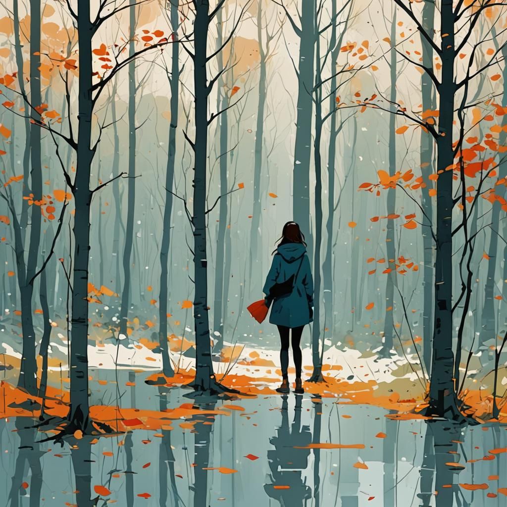 Abstract Woman in Woods Art