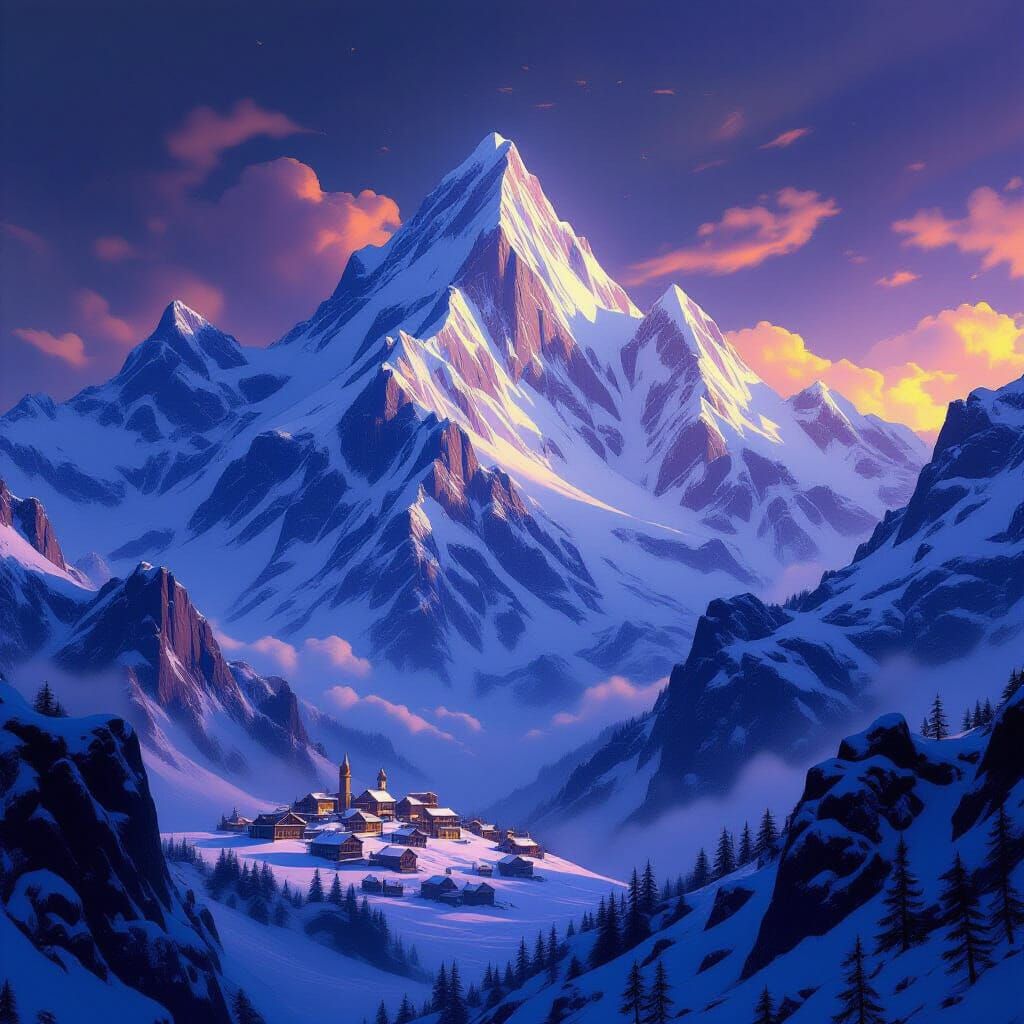 Majestic Mountain Range With Isolated Settlements