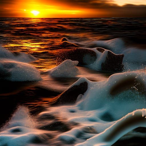 Arctic Ocean Waves Crashing at Golden Hour