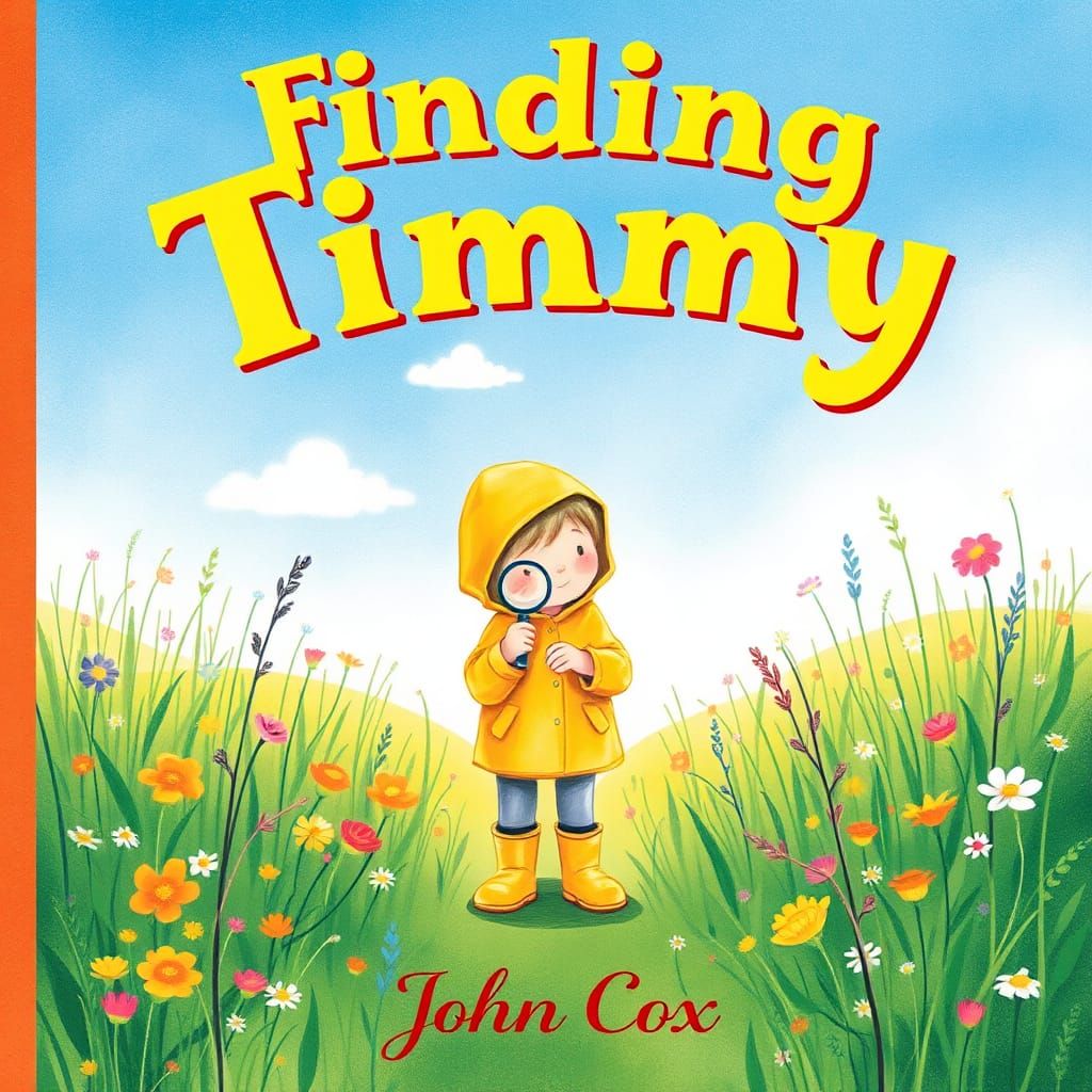 Child Explorer in Meadow, Watercolor and Collage Illustratio...