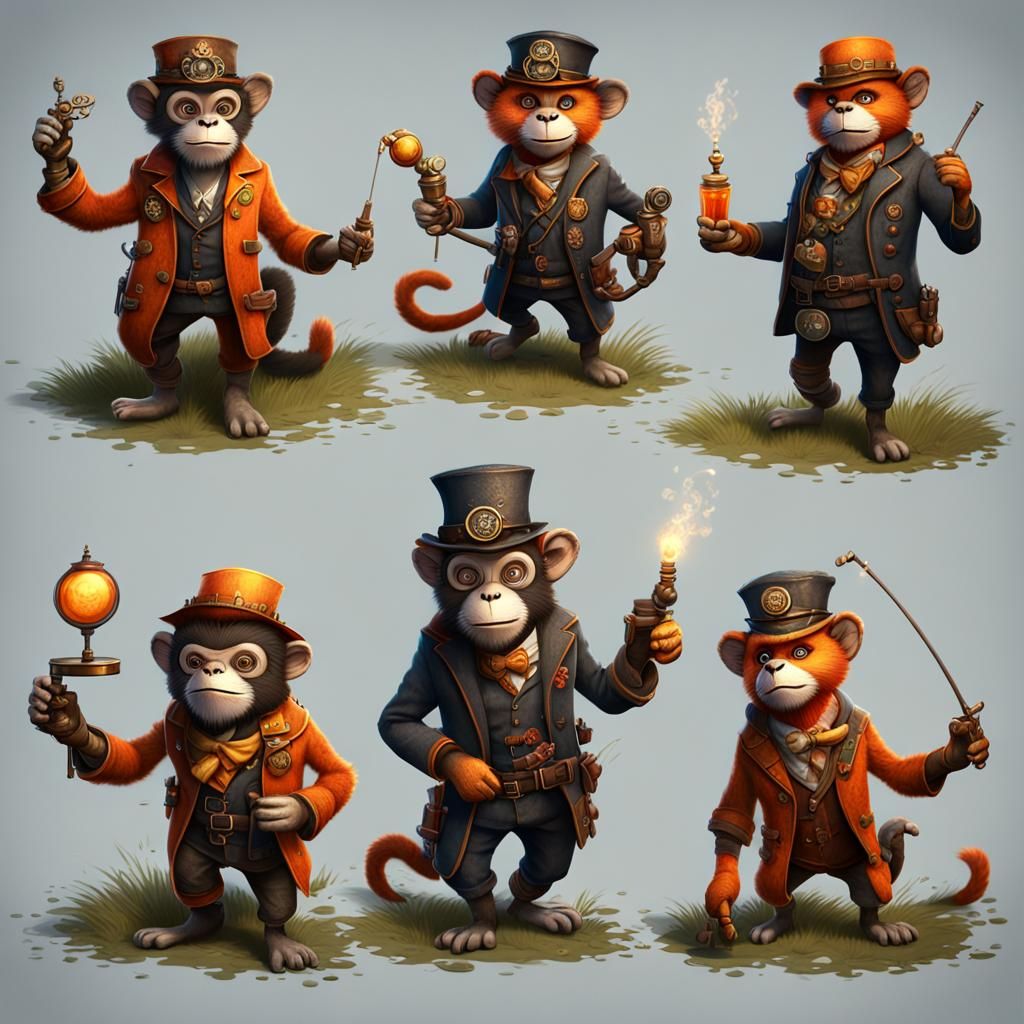 Steampunk Animals Play Darts in Orange and Black