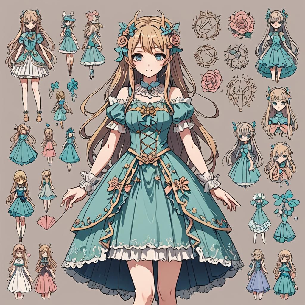 Anime Fairycore Girl Reference Sheet in DeviantArt Style