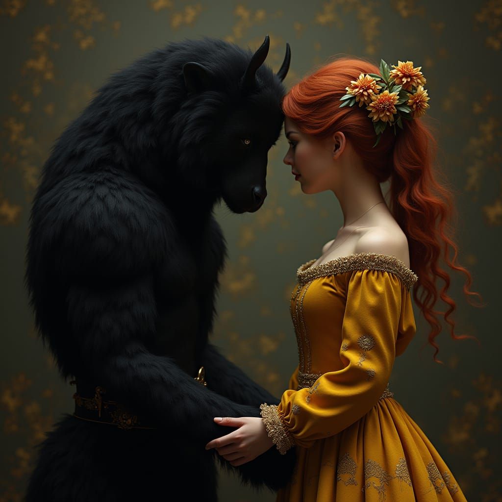 Mysterious Black Shepherd with White Mark, Beside a Tall Got...