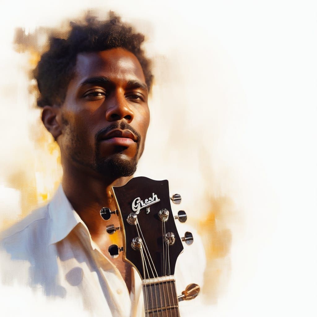 Impressionistic Guitar Portrait with Retro Aesthetic