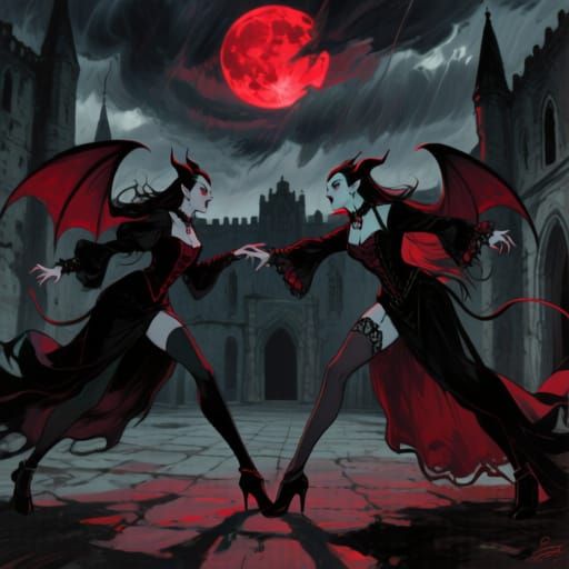 Anime Vampiress Showdown Gothic Castle Art