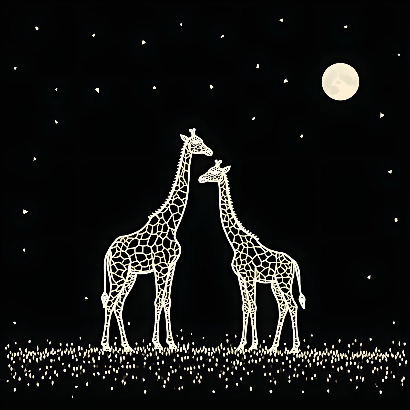 Giraffes in Field with Wireframe Diagram Overlay