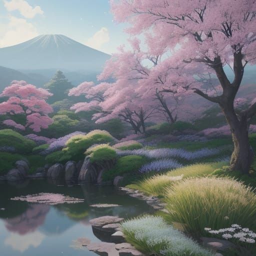 Delicate Dandelion Seeds Drift in a Japanese-Inspired Landsc...