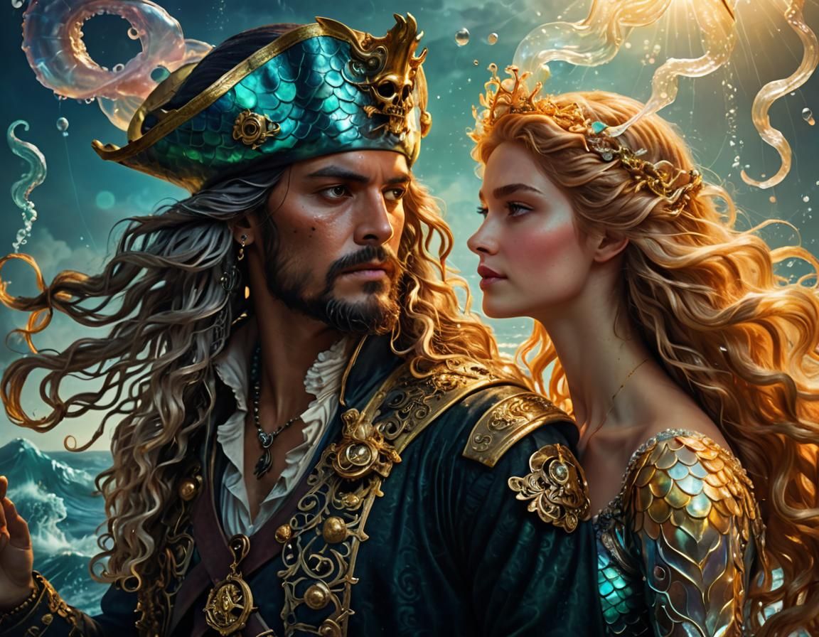 Surreal Fantasy Portrait: Pirate King and Mermaid Queen
