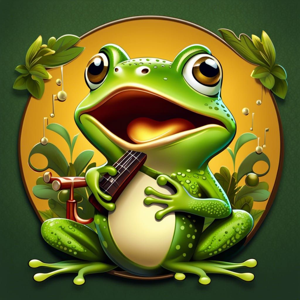 Cute Frog Singing: Digital Sticker Art