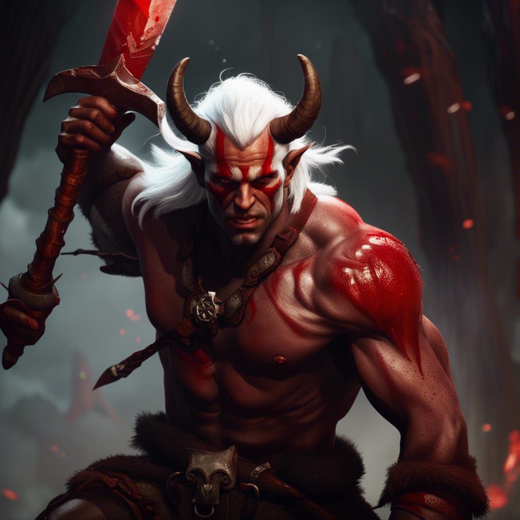 Tiefling Barbarian with Butcher Knife, Fantasy Art