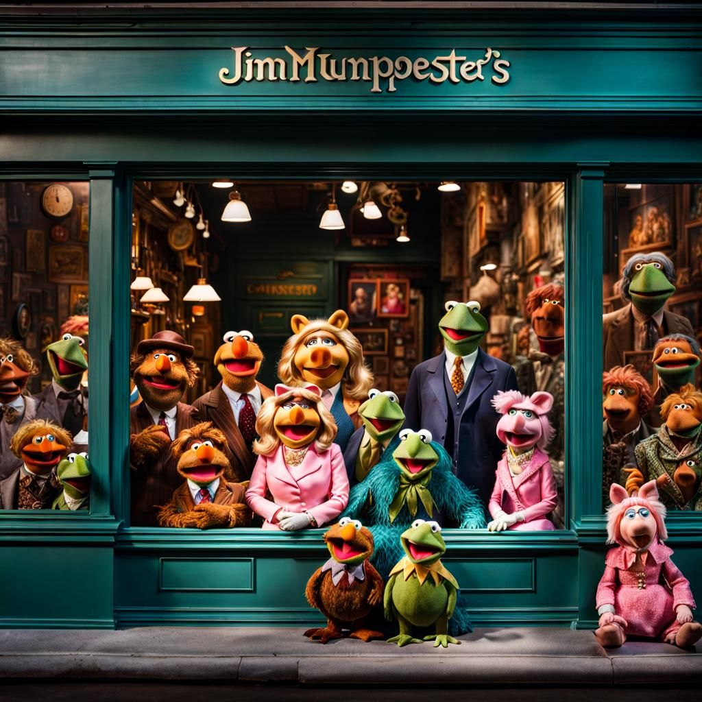 Lifelike Muppets Gather at Turquoise Store Window