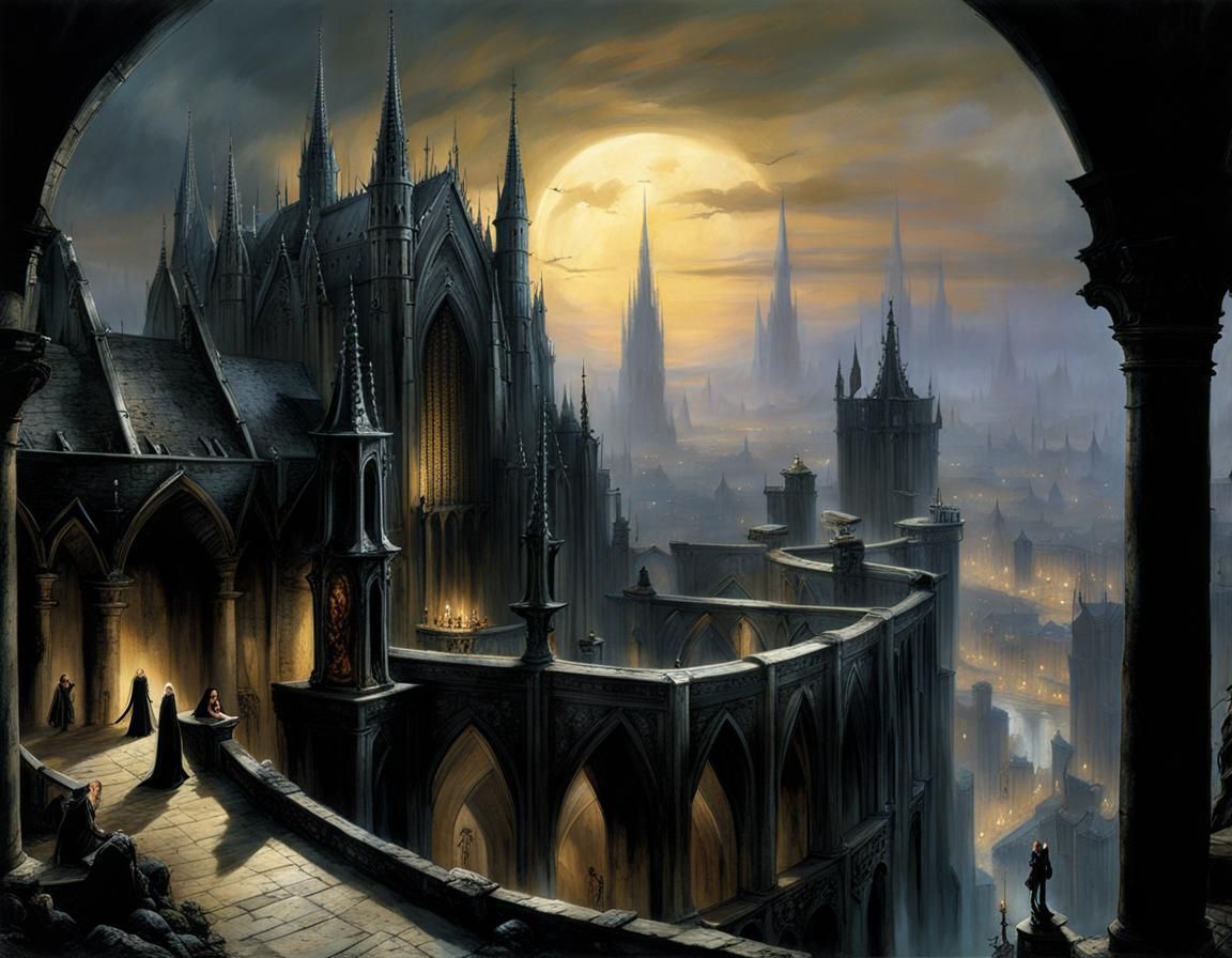Grimdark Medieval Cityscape in Dark Fantasy Style