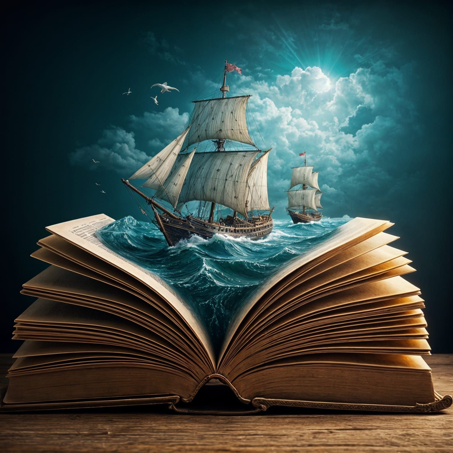 Magical Ocean Diorama Emerging from Open Book