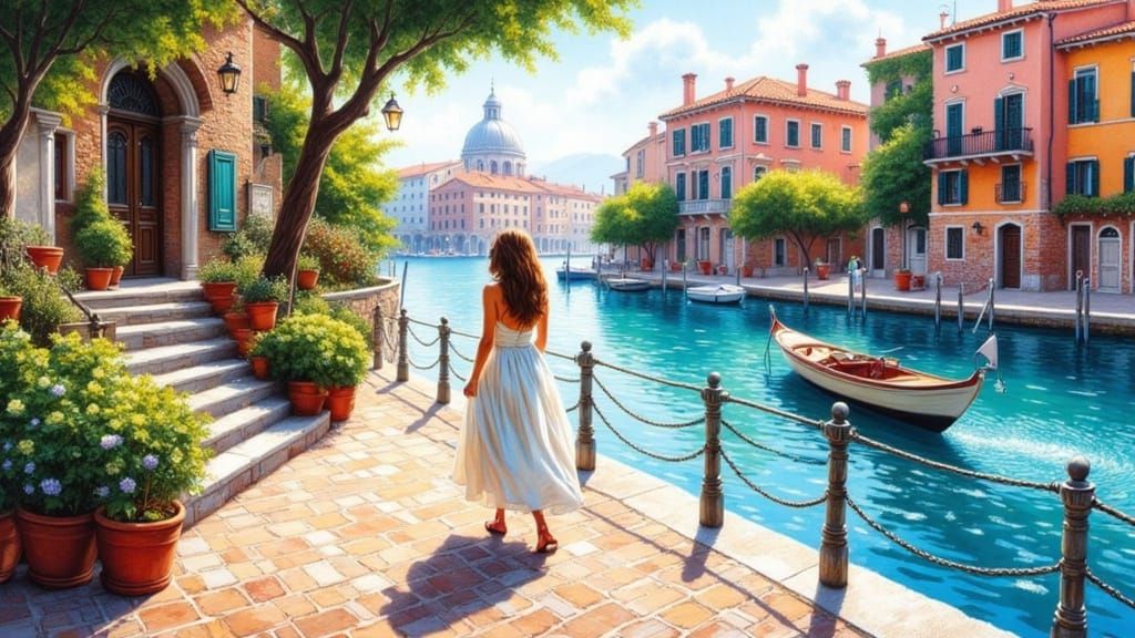 Venice Canals in Watercolor Style