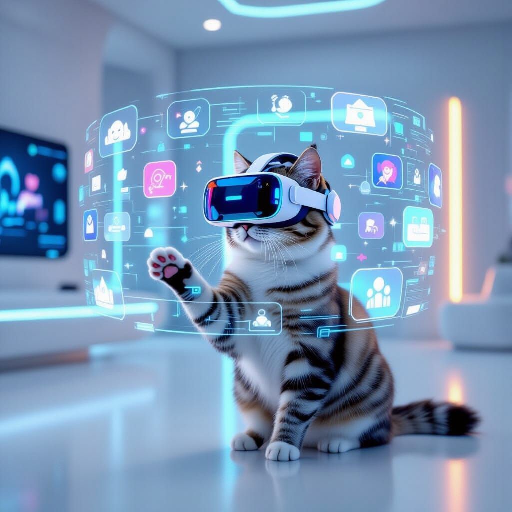 Gen Alpha Cat Immersed in Augmented Reality