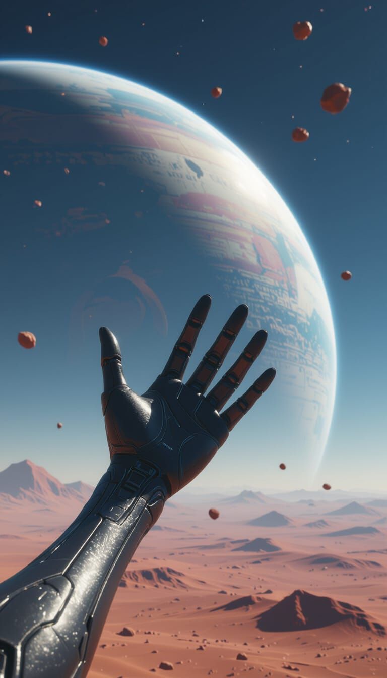Alien Hand Reaching Over Unknown Planet, Ash Falling
