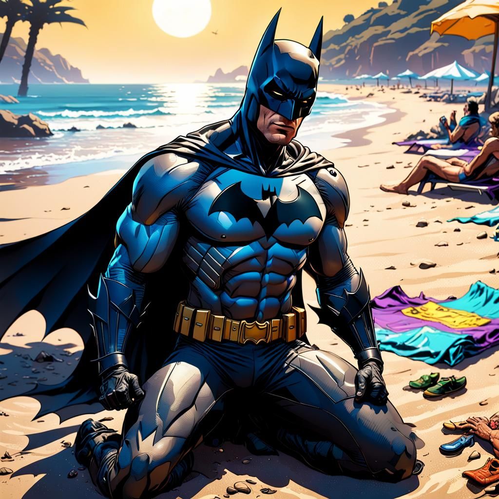 Batman Sunbathing in Malibu: Comic Book Style