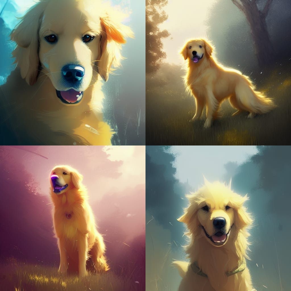 Cute Golden Retriever Puppy, Studio Ghibli Anime Style