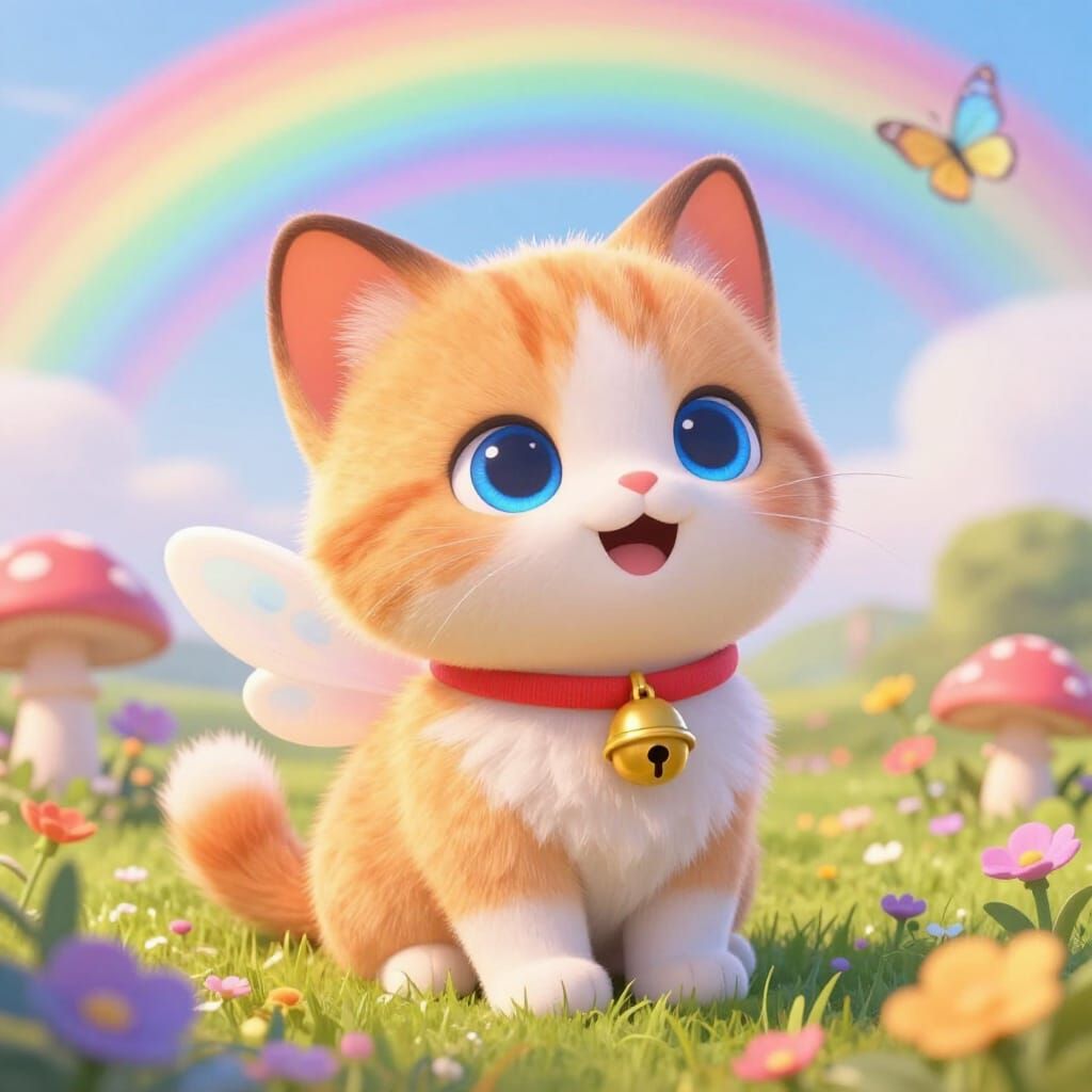 Adorable Fairytale Kitten in Children's Animation Style