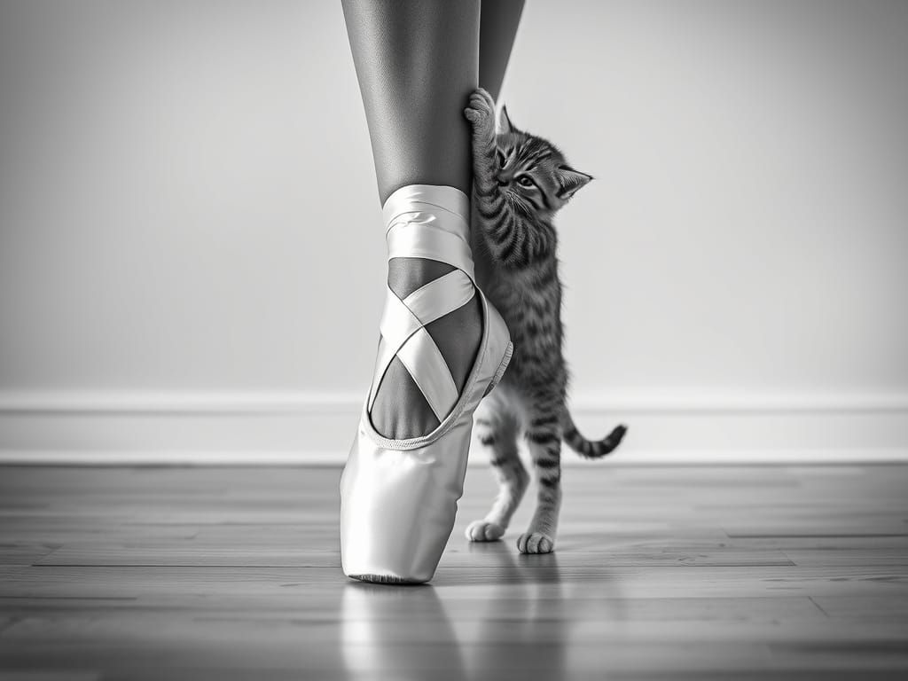 Ballet Dancer and Kitten in Hyperrealistic Photo