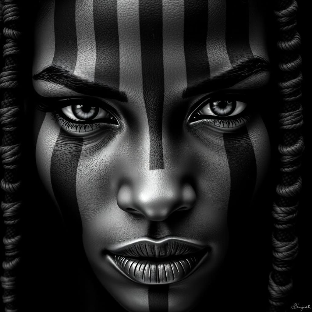 Hyper-Realistic Tribal Portrait in Monochrome