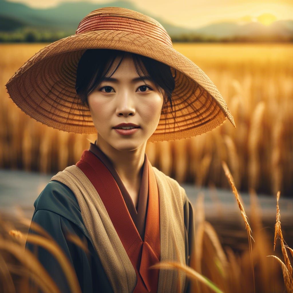 Japanese Farmer in Rice Field: Fantasy Concept Art
