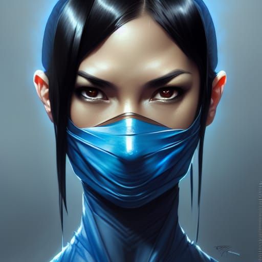 Blue Ninja Portrait in Comic Book Style