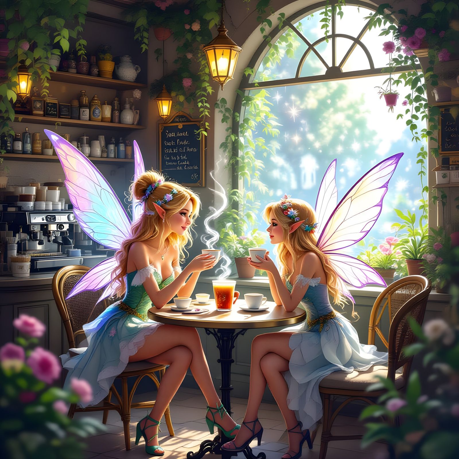 Magical Fairy Cafe with Glowing Ambiance