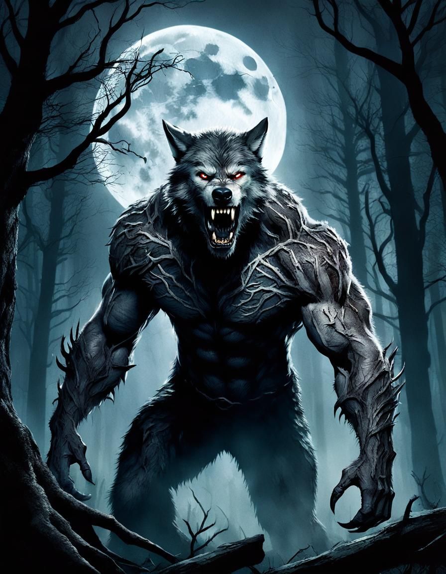 Werewolf with Chris Hemsworth Face in Misty Forest