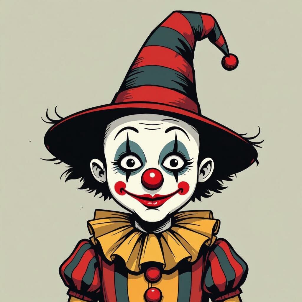 Creepy Toy Clown with Pointy Hat and Big Red Nose