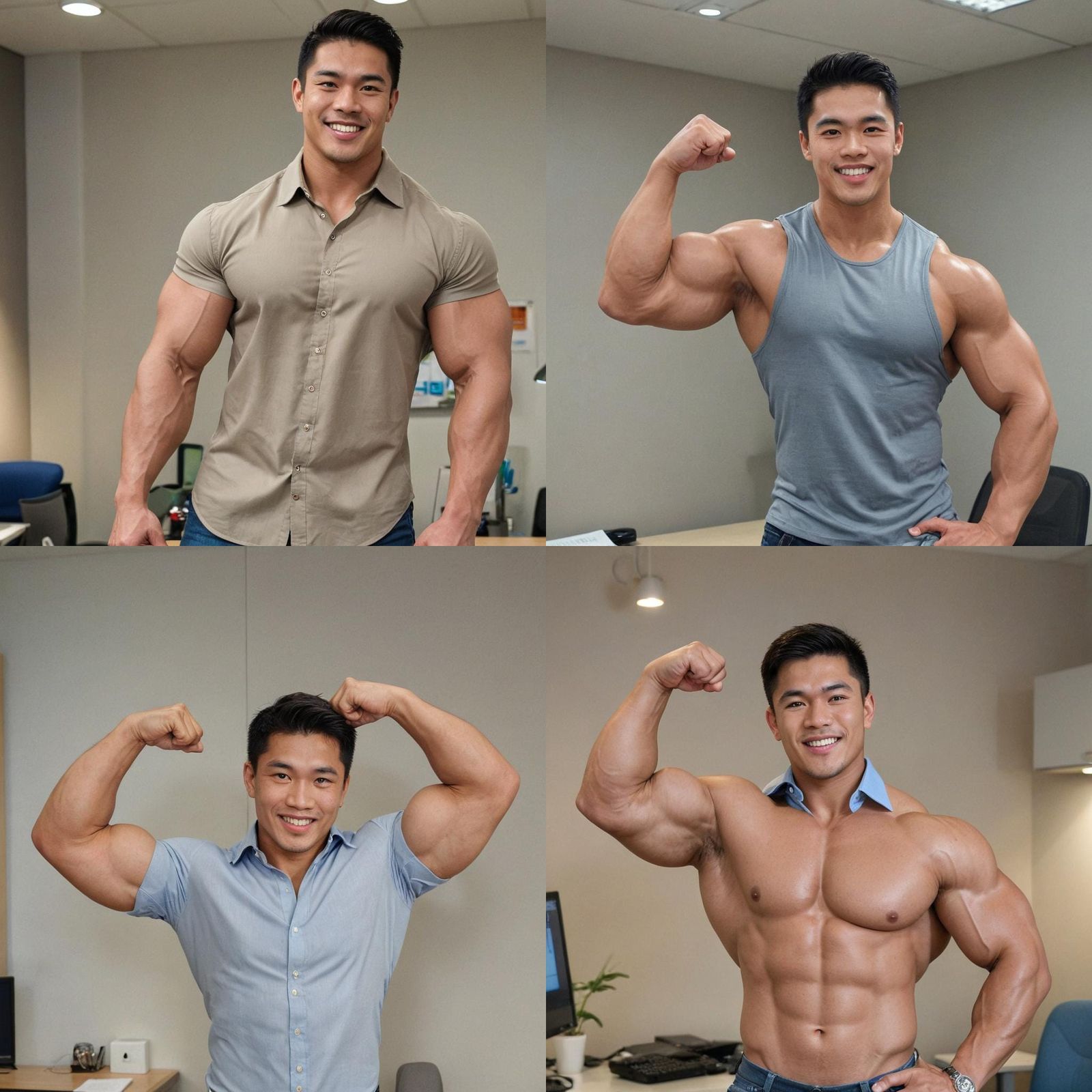 Muscular Office Worker Flexing: Professional Portrait