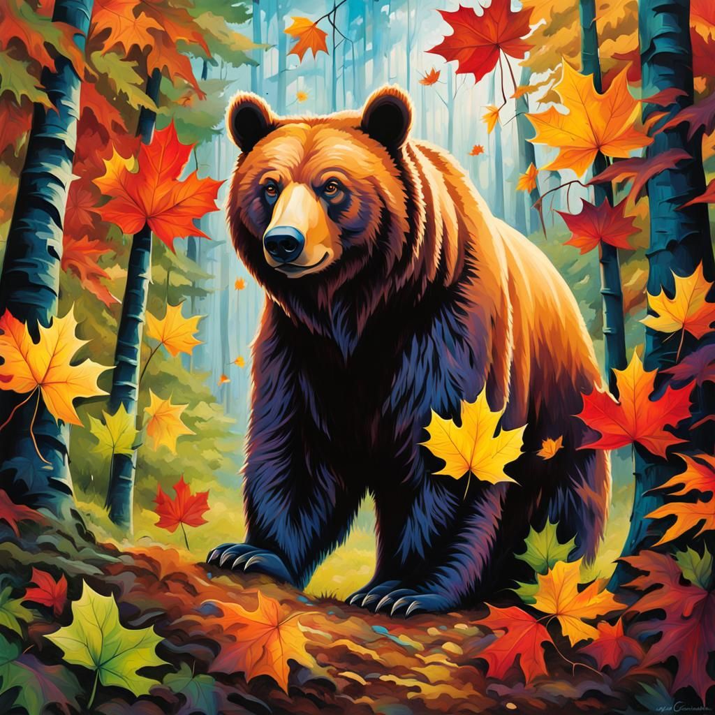 Bear in Canadian Forest as Graffiti Art