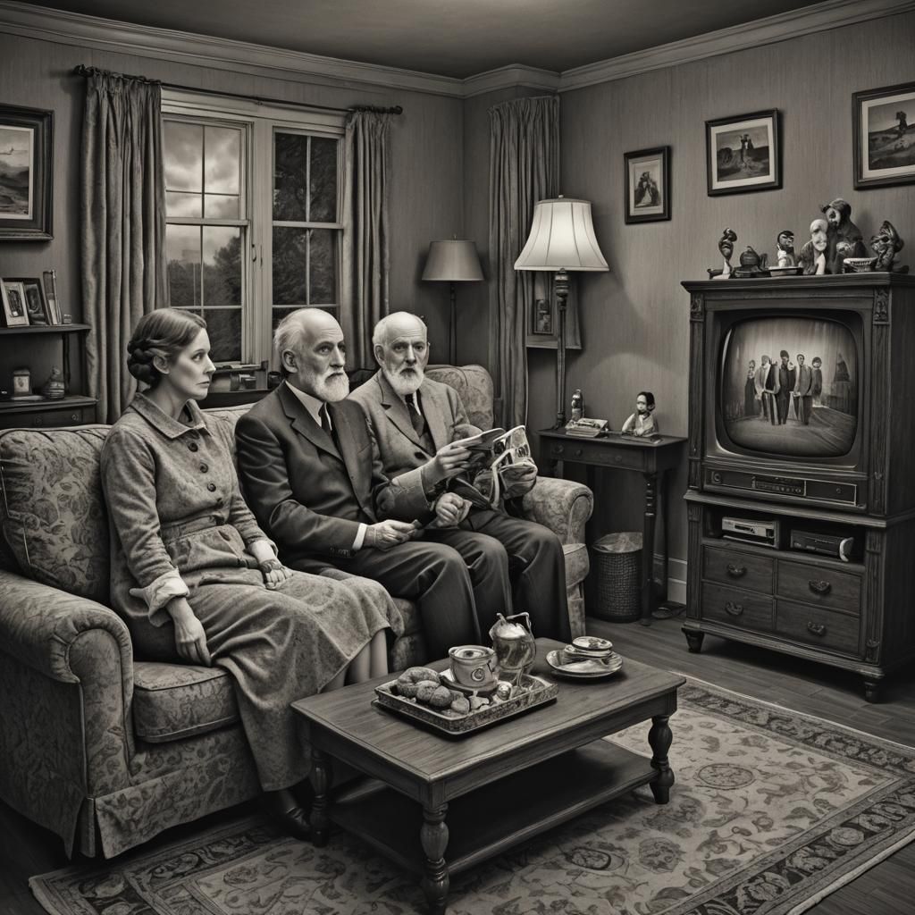 Edward Gorey Style Family TV Night