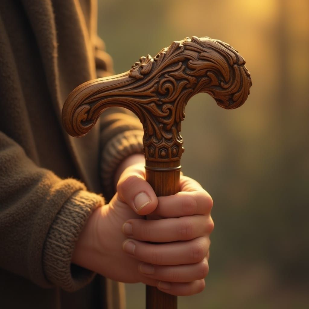 Intricately Carved Cane in Nostalgic Realism Style