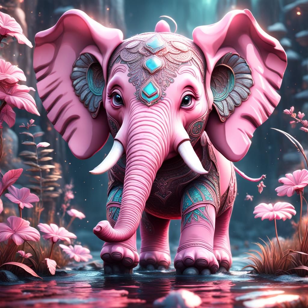 Cute Pink Elephant: Detailed Fantasy Art