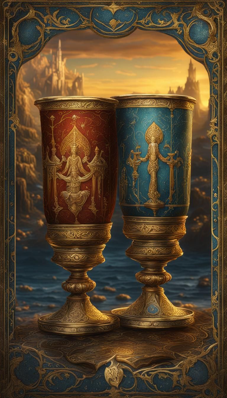 Two of Cups Tarot Card in Medieval Style