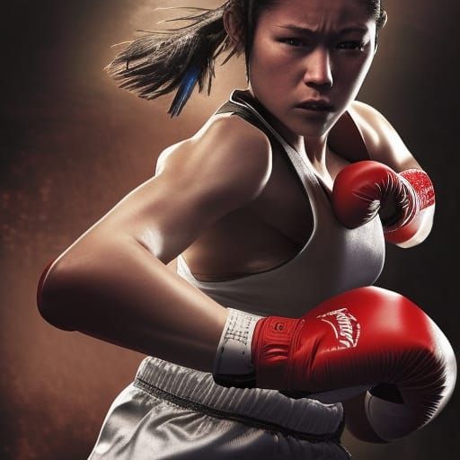 Tough Boxing Girl in Dramatic Digital Painting