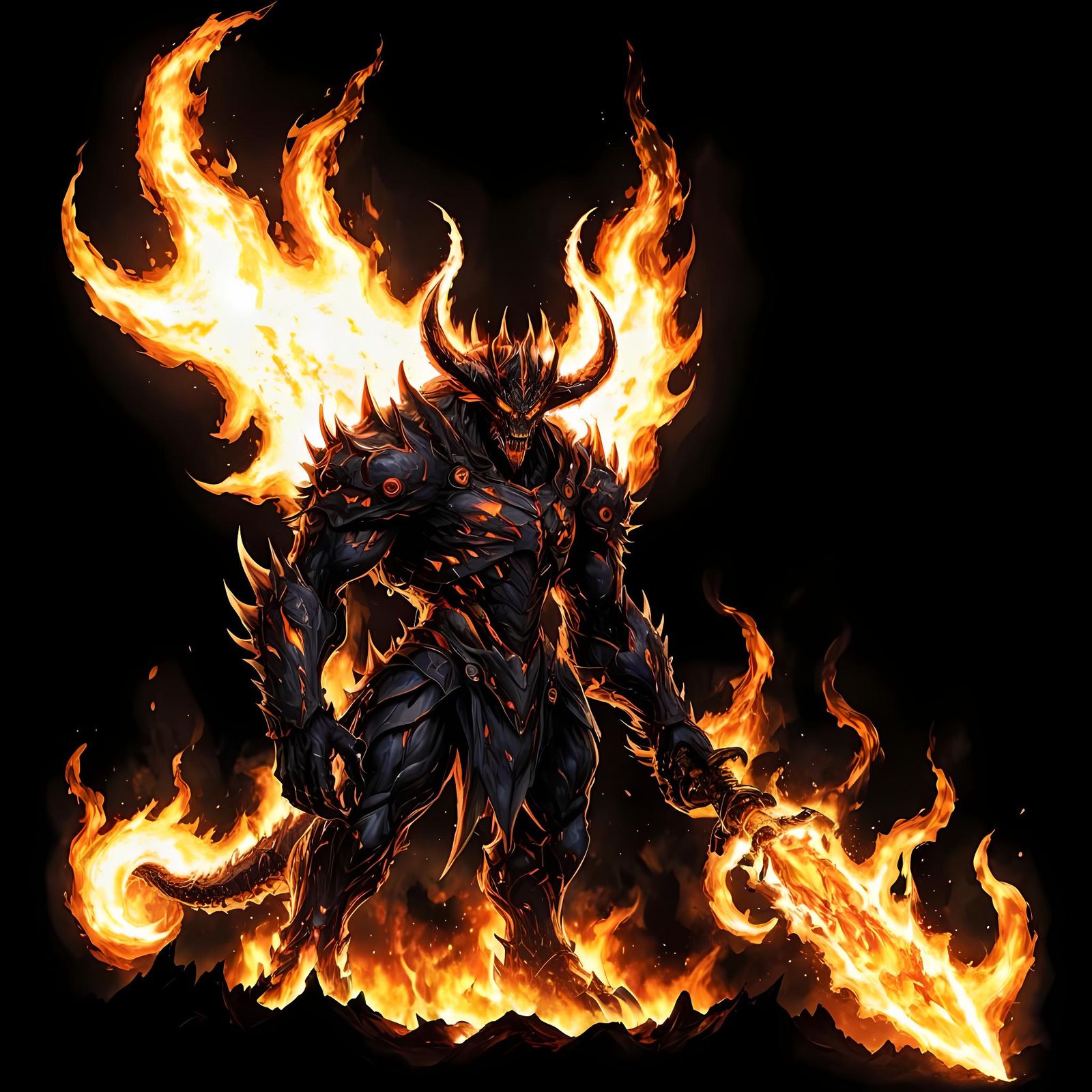 Fiery Anime Demon Wielding a Blazing Spatha