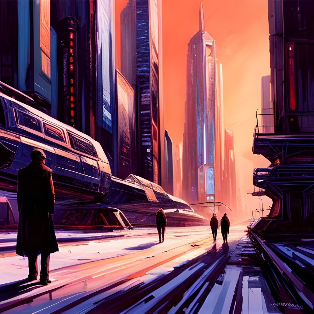Cyber Snowpunk Cityscape as Impasto Painting