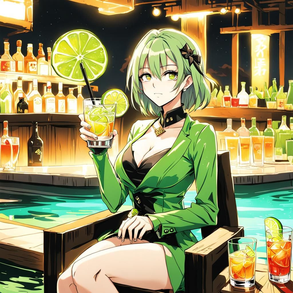 Island Cocktail Scene in Anime Style