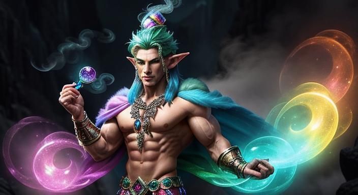 Elf Sorcerer Conjuring Spells in Fantasy Realm