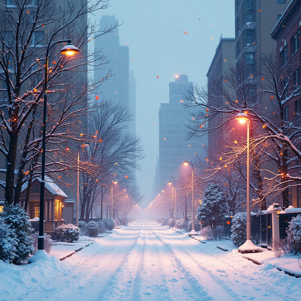 Polychromatic White Christmas Cityscape in Street Art Style