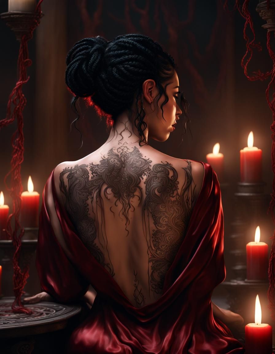Woman in Lace Tattoos, Dark Fantasy Concept Art